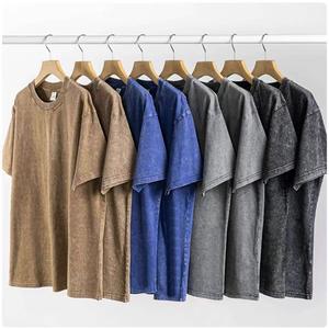 T-shirt personnalisé 260g en stock, délavé et lourd, une base tendance de marque vieillie, un chemisier décontracté rétro à épaules dénudées à manches courtes - Product Image 2