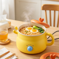 Casserole électrique portable 1,5 L, mini-casserole, intérieur antiadhésif, poêle électrique avec cuiseur vapeur pour la maison, le bureau, le dortoir, l'extérieur