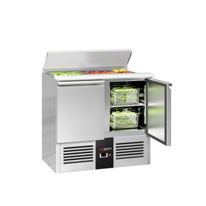 GGM Gastro Saladette PREMIUM - 903mm - 2 doors - with inlet for 2x GN 1/1 & 3x GN 1/6 & stainless steel lid - Product Image 1