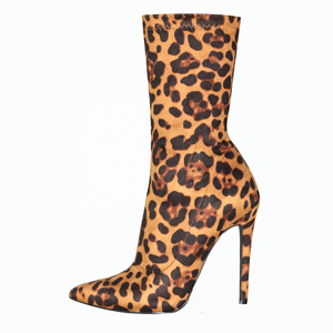 Bottines pour femmes taille 44, imprimé léopard, fermeture éclair latérale, ajustées, talon fin, bout pointu, bottines courtes pour femmes - Product Image 3