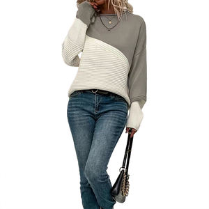 Suéter Casual Holgado de Punto para Mujer, Bloques de Color, Manga Larga, Cuello Redondo, Top de Punto, Suéter de Manga Larga para Mujer - Product Image 2