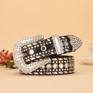 Ceinture style Y2K avec strass, boucle en alliage, largeur 4,0 cm, en cuir PU noir, ceinture tendance pour femmes et hommes, streetwear décontracté - Product Image 4