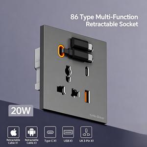 Prise murale rétractable YuHe Group type 86 UK avec 1 USB-C, 1 USB-A, 20W et interrupteurs muraux - Product Image 5