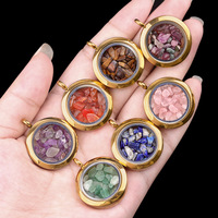 Collier Pendentif Gau Box Ouvertable en Acier Inoxydable avec Cristal, Agate et Pierres Concassées – Amulette Spirituelle – Vente en Gros
