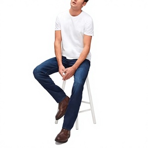 Jean en denim délavé bleu foncé imperméable pour homme, coupe droite, décontracté, tissé, printemps-été, conception personnalisée, service OEM - Product Image 5