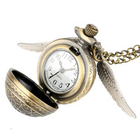 Montre de poche à thème Snitch Ball, montre à quartz pour enfants, collier, horloge, joli pendentif avec chaîne de pull, cadeaux d'anniversaire pour garçon et fille