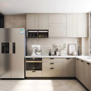 Mobile da Cucina Smmart in Legno Massello Bianco con Asciugapiatti, Arredamento Cucina in Birr Etiope, Senza Maniglie, Marmo Moderno, Melamina, 5 Anni di Garanzia - Product Image 3