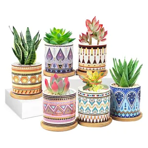 Succulent Plant Pots 6 Pack with Drainage 3.1 Inch Ceramic Pots for Plants Indoor&Outdoor Garden Flower Planter Tray