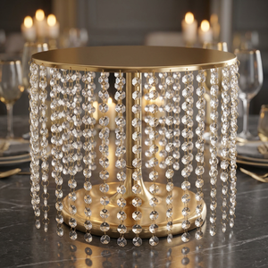 Deco Style Inc. 15 Elegantes Colgantes de Cristal Dorados, Candelabro de Metal, Plato para Exhibición de Pasteles de Boda, Cumpleaños, 12 Pulgadas de Alto - Product Image 3