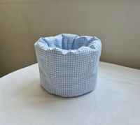 Panier de rangement rond en tissu coton gingham, plissé, pour cosmétiques de bureau, seau de rangement pliable en tissu pour articles divers et maquillage