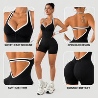 Mono deportivo halter sin espalda para mujer, con cuello corazón, de una pieza, con shorts de yoga, efecto moldeador y levantamiento de glúteos, ropa deportiva.