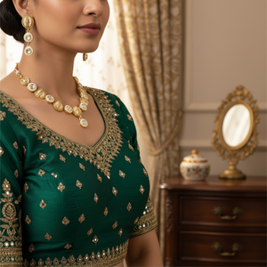 Gold Plated Pota Stone and <b>Pearls</b> Meenakari <b>Necklace</b> <b>Set</b> 13111145WH Fine Jewelry <b>Set</b> - Product Image 3