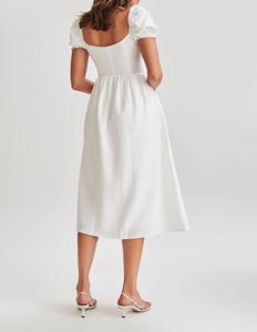 Женское льняное платье миди оптом на заказ, длинное, из хлопка и льна, с квадратным вырезом, повседневное, А-силуэт - Product Image 2