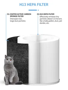 JNUO-Purificador de aire natural con ventilador sin aspas, filtro HEPA portátil, purificador de humo de impresión láser para inodoro de gato, 3000 mAh