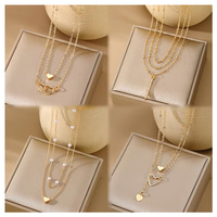 Collar de Moda con Diseño Nuevo, Corazón de Perlas y Cruz de Circonia Multicapa para Mujer, Joyería al por Mayor