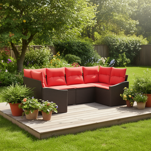 Set da Giardino in Polyrattan 6 Pezzi Marrone con Cuscini Divano da Esterno Stile Contemporaneo - Product Image 3