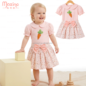 Ensemble jupe et haut pour petites filles avec col Peter Pan et appliques, tenue <span class=keywords><strong>2</strong></span> pièces pour Pâques avec jupe de lapin et nœud - Product Image 4