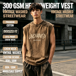 Canotta Oversize da <span class=keywords><strong>Uomo</strong></span> in Cotone 300g Effetto Vintage, Stampa Grafica Streetwear, Casual Hip Hop, OEM Private Label - Product Image 1