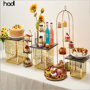 Groothandel Catering Party Dessert Riser Luxe Hotel Buffet Displays Voedsel Display Gouden Dessert Tafel Display Dessert Riser Set