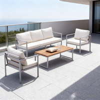 Canapé Boston modulaire moderne complet avec coussins et dossiers souples, résistant aux intempéries, durable, table basse, mobilier d'extérieur pour cour