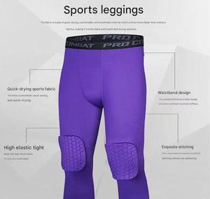 Pantalones de compresión deportivos para hombre de alta calidad al por mayor, de secado rápido, con almohadilla protectora de EVA y diseño de panal en la rodilla - Product Image 3