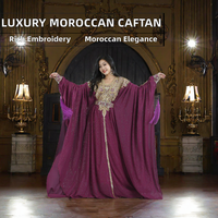 Caftan marocain pour femme, costume violet et or brodé en soie/coton, robe de scène pour mariage et spectacle, en stock