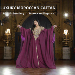 Caftan marocain pour femme, costume violet et or brodé, robe de scène pour mariage et spectacle - Product Image 2