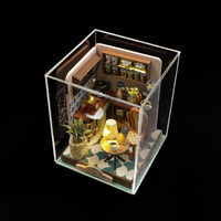 Maison de poupée miniature artisanale Hongda Factory S2301Z Transit Coffee en bois, kit de maison de poupée DIY avec housse anti-poussière