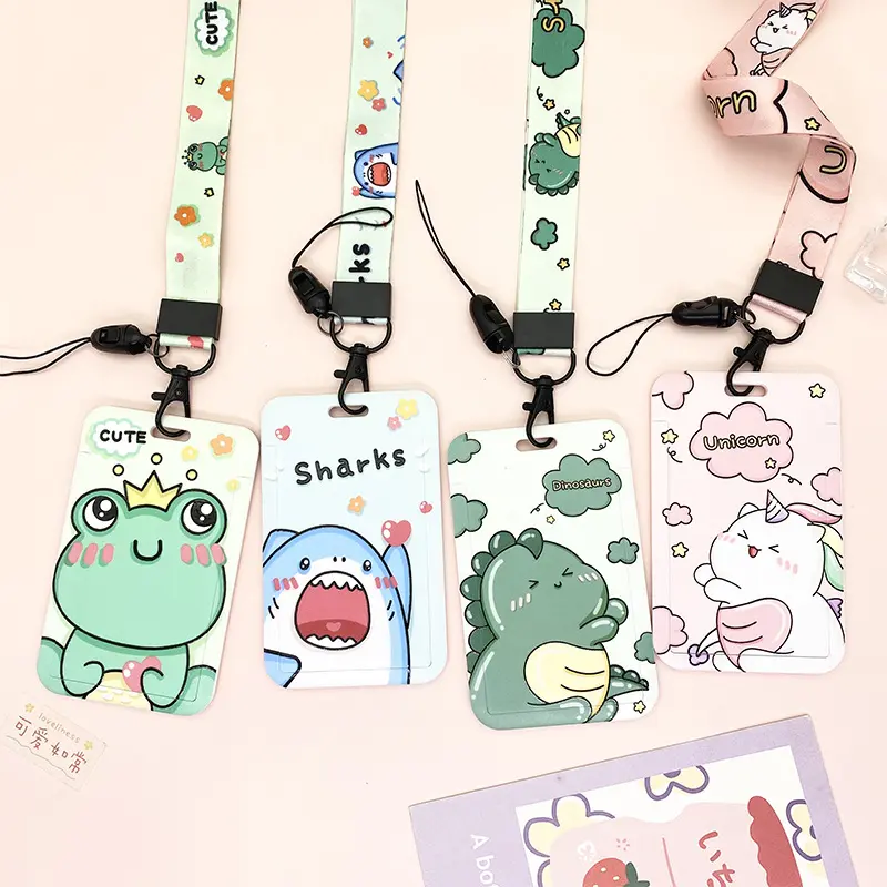 2024 Cartoon animal work ID holder canteen lanyard card holder student campus bus metro case badge sublimation cash card holder