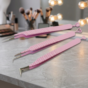 Pince à cils rose à pointe de précision, manche en forme de cœur, en plastique, pour extensions de cils - Product Image 4