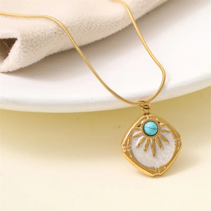 Black Geometric Square Turquoise Pendant <b>Necklace</b> With Snake Bone Clavicle Chain Women Jewelry Sunlight Oil Drop Effect - Product Image 6