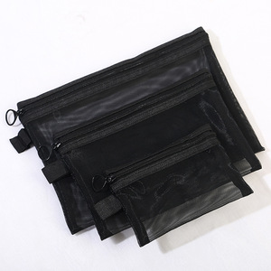 Mesh <b>Storage</b> Bag Large Capacity Travel Organizing Pouch For Electronics And Cosmetics Gray And Black - Product Image 2