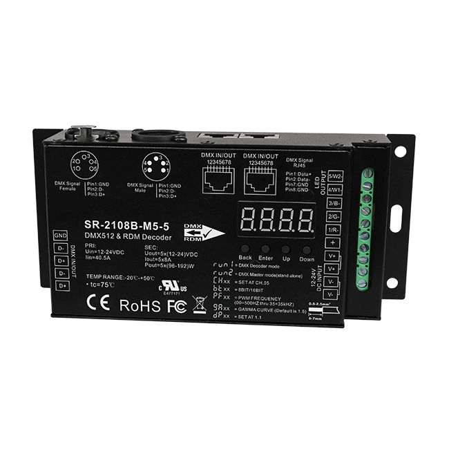 Ultra-Pro 5CH RDM DMX512 <strong>Decoder</strong> with <strong>Master</strong> & <strong>Decoder</strong> Mode RDM Function Output PWM Frequency From 500HZ ~ 35K HZ Settable