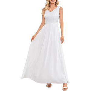 Wholesale White V-Neck Sleeveless Evening <b>Dress</b> A-Line <b>Maxi</b> Gown Sequin Embroidered Formal Party <b>Dress</b> Custom Design - Product Image 1