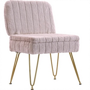 Fauteuil de vanité moderne Manyday avec rangement, ottoman confortable, <span class=keywords><strong>tabouret</strong></span> pliant en fausse fourrure, <span class=keywords><strong>4</strong></span> <span class=keywords><strong>pieds</strong></span> en métal, siège rembourré en fourrure, <span class=keywords><strong>pieds</strong></span> antidérapants - Product Image 1