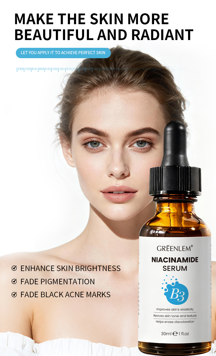 Custom B3 Niacinamide 10% Brightening Serum for Face, Anti-Aging Whitening Essence
