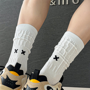 Crew Socks Men Cotton Mid-Calf Embroidered Geometric Pattern Sweat Absorbing Anti Bacterial Youth Casual Socks - Product Image 4