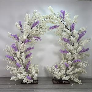 Arche de fleurs artificielles en soie violette et blanche, faite à la main, pour décoration intérieure, cerisier en fleurs, pour fêtes et mariages, vente en gros DKB Factory - Product Image 1