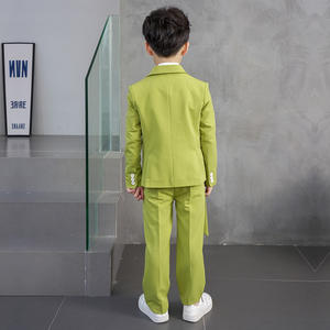 Vêtements pour enfants à la mode en gros, <span class=keywords><strong>blazer</strong></span> vert uni, costume formel pour garçon, ensemble de cinq pièces, scène de performance coréenne, garçons en laine peignée - Product Image 6