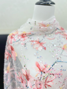 <strong>Wholesale</strong> Custom <strong>Wholesale</strong> Price Dry Flower <strong>Lace</strong> <strong>Fabric</strong> French Tulle <strong>Lace</strong> Beads <strong>Fabric</strong> for Wedding Evening Dress - Product Image 3