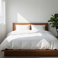 Parure de draps 4 pièces qualité hôtelière, douce et résistante, blanc uni, polyester/coton, linge de lit écologique toutes saisons pour la maison