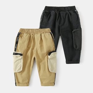 Printemps Nouveau Pantalon <span class=keywords><strong>Cargo</strong></span> Garçons Grandes Poches Bande Élastique Mi-Taille Pantalon Décontracté Tendance Coton Couleur Unie Grande Taille pour Enfants - Product Image 1