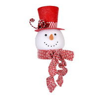 Ornement de tête de bonhomme de neige rouge scintillant avec bordure en canne à sucre pour couronne de Noël, arbre, cheminée et présentation festive en magasin – Personnalisable