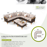 Hochwertiges Halbmond-förmiges PE-Rattan Outdoor-Sofa-Set mit Zwei Ottomanen für Garten und Poolbereich
