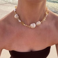 Collar de Bikini de Alta Gama para Mujer con Concha Marina, Cadena para Clavícula, Pendientes con Colgante Moderno para Vacaciones