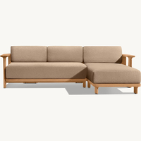 Canapé modulaire d'extérieur OE Home RH Dune en teck, trois places, tissu crème, structure en bois d'acacia, moderne et imperméable