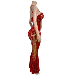 จั๊มสูทประดับพลอยเทียมพู่สีแดงเครื่องแต่งกายนักเต้น Gogo สำหรับงานเทศกาลดนตรี<span class=keywords><strong>คาวบอย</strong></span>ของผู้หญิงเครื่องแต่งกายสำหรับการแสดงในบ้านนักร้องดีเจ - Product Image 3