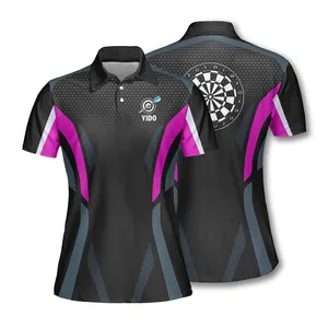 Camisa de polo feminina esportiva, camisa slim fit preta rosa