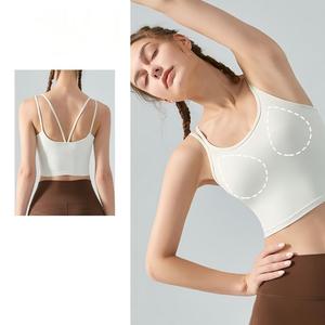 เสื้อชั้นในกีฬาผู้หญิงแบบไขว้หลัง สายบาง มีฟองน้ำในตัว เสื้อครอปท็อปโยคะ บราออกกำลังกายแบบเสริมฟองน้ำ กระชับรูปร่าง บราโยคะ - Product Image 1
