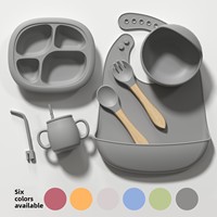 Vente en gros de produits pour bébés personnalisés, ensembles de vaisselle, biberon, fourchette, cuillère, bavoir, bol, assiette, ensemble d'alimentation pour bébé en silicone sans BPA